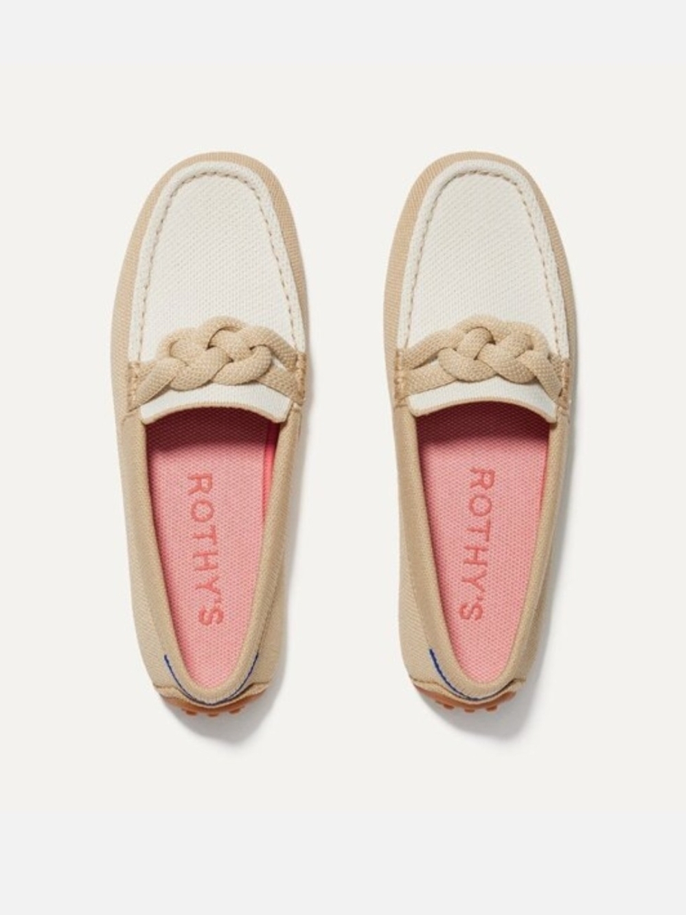 Rothy's The Driver Braided Loafers Cream & Pink US 8